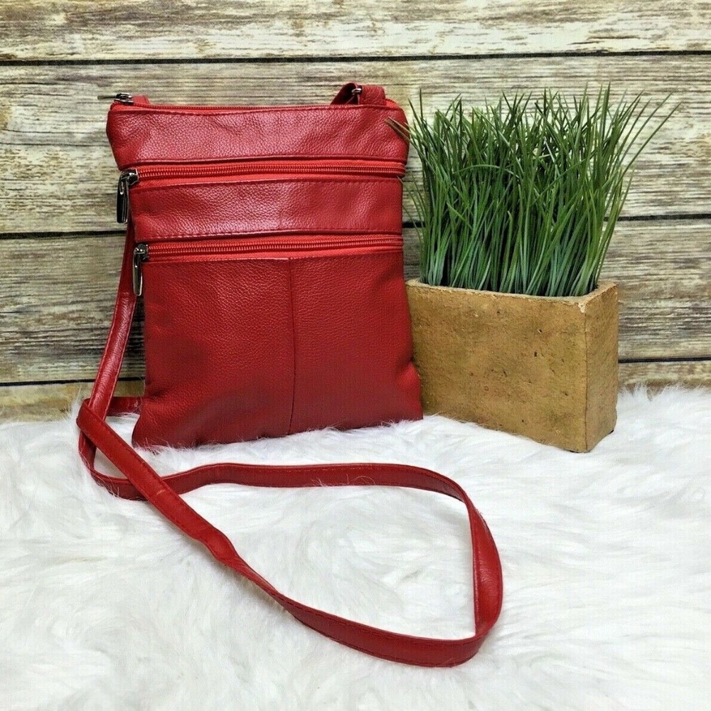 Red Pebbled Leather Patchwork Style Crossbody - image 1